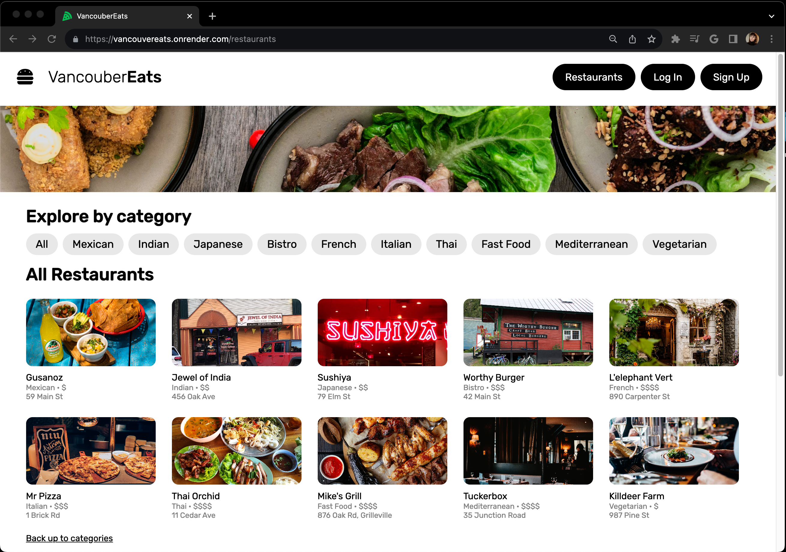 VancouberEats restaurants page